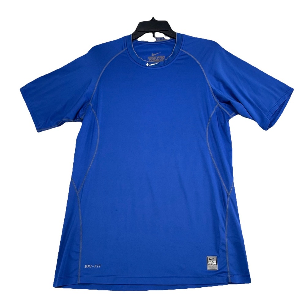 Nike Shirt Mens Medium Blue Fitted Dri Fit Short Sleeve‎ Pro Combat Lightweight